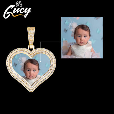GUCY New Heart Custom Made Photo Roundness Solid Back Pendant &amp; Necklace With Tennis Chain Cubic Zircon Mens Hip Hop Jewelry