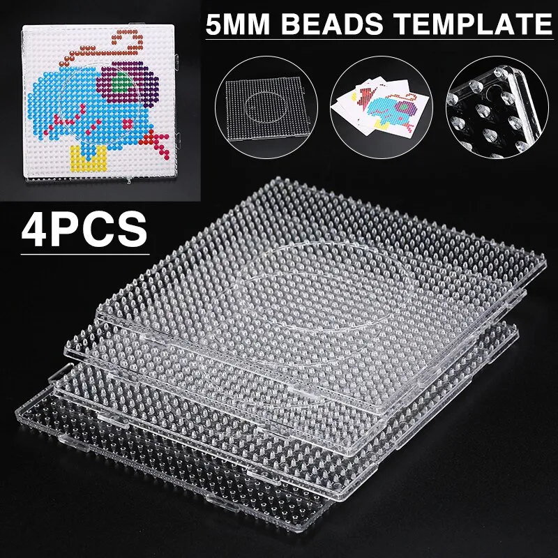 4Pcs 5mm Practical PE Clear Square Large Pegboards Board Circle Puzzle  Beads Template For Hama Fuse Perler Beads