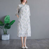 New Arrival Elegant Fashion Chinese Style Dress Robes Cheongsam Floral Thin Soft Cozy Loose Women Casual Midi Summer Dress