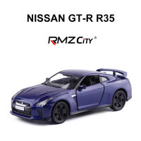 RMZ CITY 1/36 Nissan GTR R35รถบัสของเล่นรถบรรทุกประตูหล่อโมเดลรถอัลลอยด์จำลองแบบเปิดใช้งานได้รถจำลองขนาดจิ๋วทำจากโลหะแบบดึงกลับอัตโนมัติของตกแต่งคอลเลกชันของขวัญ