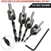 4Pcs Countersink เจาะชุด3-6Mm HSS 5ขลุ่ยเจาะ Chamfer Reamer งานไม้เครื่องมือสำหรับไม้เจาะ Bits