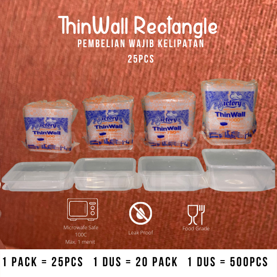 Thinwall Rectangle Isi 25pcs 1000ml 750ml 650ml 500ml Thinwall