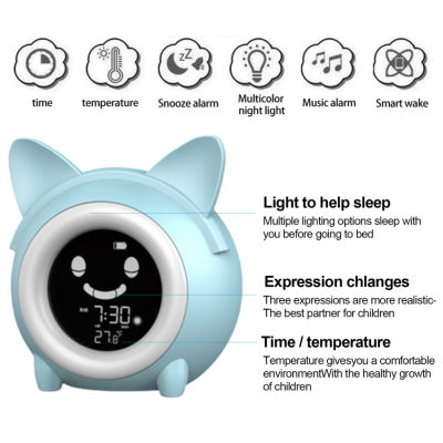 ⭐️【คุณภาพสูง+มีสต๊อก】⭐️นาฬิกาปลุกสำหรับเด็กนาฬิกาปลุกดิจิตอล LCD เทรนเนอร์นอนหลับพร้อมไฟกลางคืน5สีและมีตัวจับเวลาอุณหภูมิสำหรับตกแต่งห้องนอน