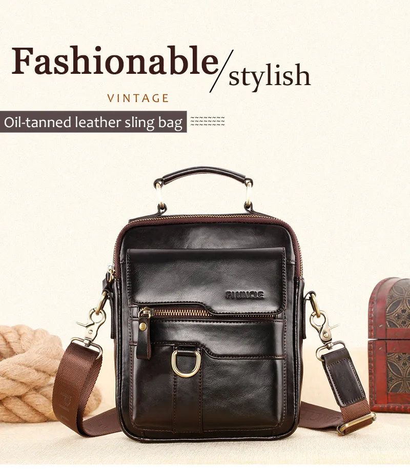 PIUNCLE Brand 100%Genuine Leather Men Designer Bags Messenger Bag Shoulder  Bag Male Crossbody Bag Multi Pocket Handbags Postman