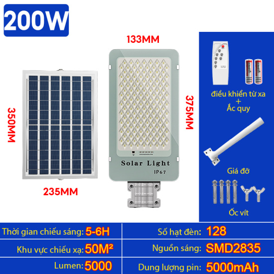 Đèn đường năng lượng mặt trời 800w cảm biến ánh sáng đường phố ánh sáng - ảnh sản phẩm 4