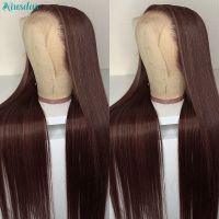 【LZ】►  30 Inch Chocolate Brown Straight Lace Front Wigs 13x4 Transparent Lace Frontal Wig Human Hair Wigs for Women Niusdas Brown Wig