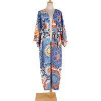 ชุดว่ายน้ำบิกินี่ยาวพิมพ์สีสันสำหรับผู้หญิง Cover Up Flowy Beach Kimono Cardigan Summer Flowy Blouse