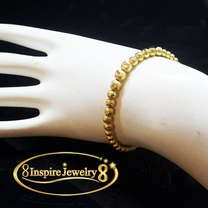 inspire-jewelry-สร้อยข้อมือทองเม็ดกลม-ตอกลายแบบร้านทอง-ใส่ถอดง่าย-สวมใส่ได้ทุกโอกาส-วัสดุคุณภาพดี-ไม่ลอกดำ-ใส่โดนน้ำได้-ไม่ระคายเคือง