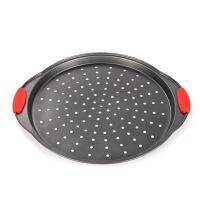 Pizza Tray Round Pizza Tray with Silicone Handles with Holes and Non-Stick Coating