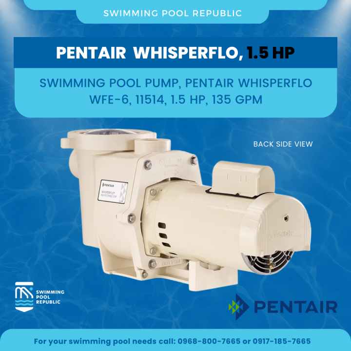SWIMMING POOL PUMP, PENTAIR WHISPERFLO WFE6, AP011514, 1.5 HP, 135 GPM