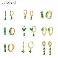 CCFJOYAS เพทายสีเขียวหูห่วงเล็กสำหรับผู้หญิงห่วงสีเขียว925เงินสเตอร์ลิงมาใหม่ล่าสุดตุ้มหู2022