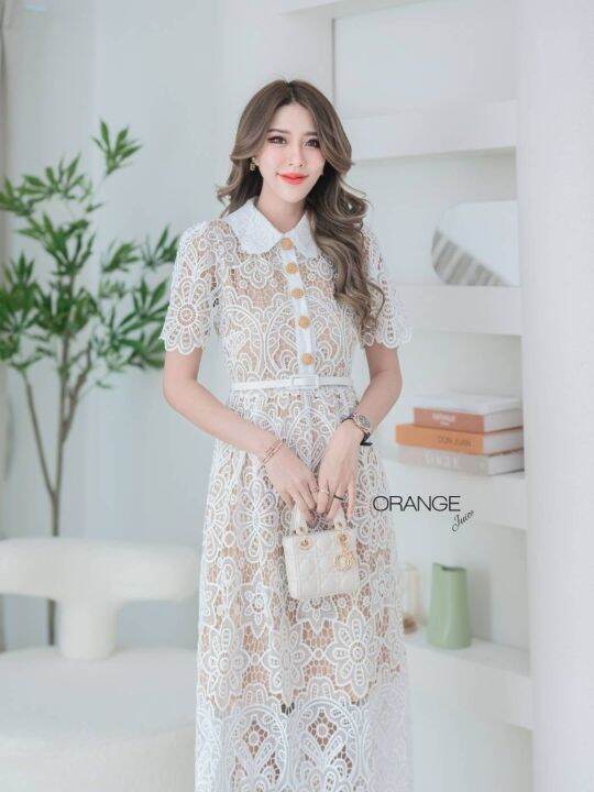 p013-001-pimnadacloset-short-sleeve-collar-button-down-lace-long-dress-with-belted