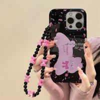 เคส RouJiang สำหรับ iPhone 15 14 13 12 11 Pro Max X XR Xs Max 8 7 6S Plus SE 2020เคสโทรศัพท์กระต่ายน่ารักสีม่วงพร้อมโซ่