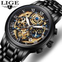 ZZOOI LIGE Mens Watch Top Brand Luxury Sports Quartz Watches Men Steel Waterproof Chronograph Black Wristwatch Men Relogio Masculino