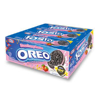 OREO โอรีโอ คุกกี้แซนวิชช็อกโกแลตสอดไส้ครีมกลิ่นสตรอเบอรี่ 28.5 กรัม แพ็ค 12 ซอง