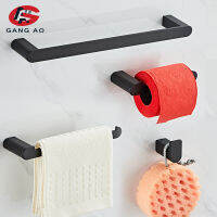 Black Bathroom Accessories Sets 4 Wall Mounted Towel Bar Robe Hooks Toilet Paper Roll Holder Stainless Steel Hardware