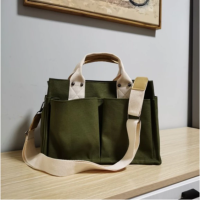 Portable canvas bag female original Korean version fashion bag female slung over one shoulder large capacity multi-pocket