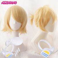 HOT★Rin Len สั้นสีบลอนด์ความร้อนทนวิกผมปลอม Anime Cosplay Wigs + Track รหัส + วิกแบบอิสระหมวก