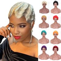 DIFEI Short Finger Wave Wig Cosplay Hair 6Inches Vintage Synthetic Wigs For Women Black Purple 613 Heat Resistant Hair Wig  Hair Extensions Pads