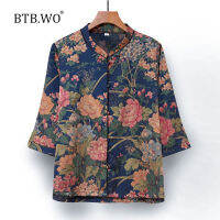 BTB.WO แฟชั่นผู้หญิงเสื้อฤดูใบไม้ผลิฤดูร้อน3/4แขนพิมพ์ Plus ขนาดยายเสื้อผ้าเสื้อ60-80ปี