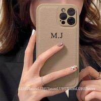 [Woo Fashion Case] หรูหราส่วนบุคคลชื่อชื่อย่อตัวอักษรสีดำหนังนิ่มกรณีสำหรับ iPhone 13 Pro Max 12 11 Pro X S Max XR 7 8บวก SE 20ปก