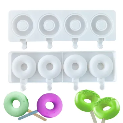 4 Cavity Donuts Design Ice Cream Mould Handmade Cakesicle Popsicle Silicone Mold Cake Decorating Tool Bakeware