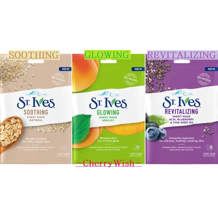 St. Ives Face Sheet Mask ( Revitalizing / Glowing / Soothing ) Lazada