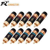 10pcs5pairs RCA Plug Luxury Copper RCA male Connector gold plating audio adapter blue&amp;red pigtail speaker plug for 8.5MM Cable