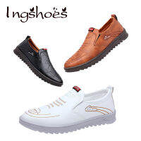 lngshoes? รองเท้าหนังผู้ชายรองเท้าลำลองผู้ชายเกาหลีแบบสวมส้นเตี้ยรองเท้าขับรถรองเท้าทำงาน (สามสี)