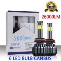 H4 LED Headlight 6000K 200W H8 H3 H7 H9 9006 HB4 9005 HB3 H4 H11 h1 10/6 Six Led Headlight Turbo Bulb Lights For Fog Lights 12V