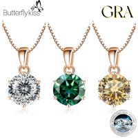 Butterflykiss 6.5mm 1.0 Carat D Moissanite Necklaces Rose Gold Plated Pendant Real S925 Silver Chain Jewelry For Women