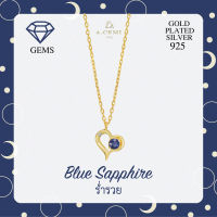 A.CEMI Sapphire-September Birthstone Necklace พลอยแท้ ไพลิน สร้อยคอพลอยแท้ ไพลิน ต่างหูเงินแท้ ชุบทอง 18K