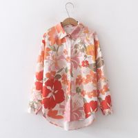 European and American style womens new flower print loose lapel long-sleeved fashion shirt