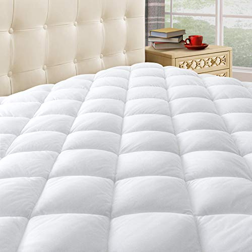 EcoMozz Full Mattress Pad Pillowtop Topper with 8-21 Deep Pocket Cooling Hypoallergenic Down Alternative Quilted Overfilled Fitted Mattress Cover