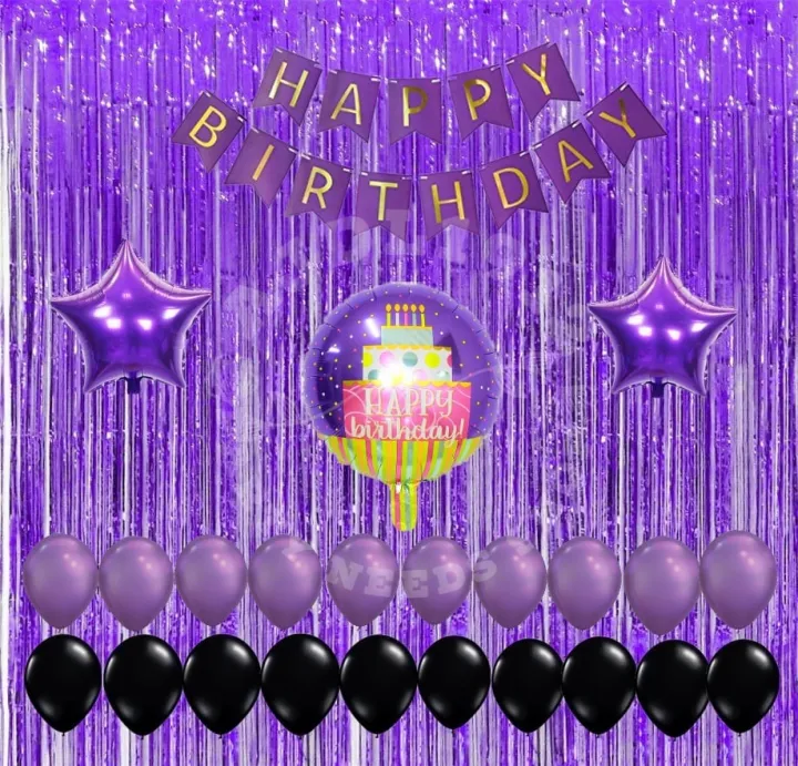 Birthday Set #82225 Purple Black Theme Party Decoration | Lazada PH