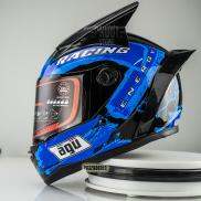 Mũ Fullface AGU Tem RACING Xanh dương lên Đuôi gió và Tai rùa tặng túi