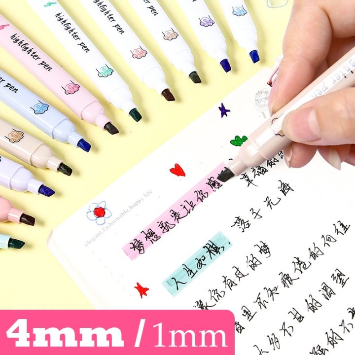 cw-6pcs-highlighter-set-markers-supplies-kawaii-stationery-school-for-students