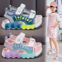 ✗ Girls Sandals 2023 Summer New Sports Fashion Princess Little Girls Childrens Shoes Soft Sole Medium and Large Childrens Beach Shoes