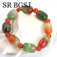 13x18mm 8mm Peacock Red Genuine Agat Gems Natural Stone Stretchy Women Jewelry Tibetan Buddha Prayer Bracelet Bangle  7" Charms and Charm Bracelet