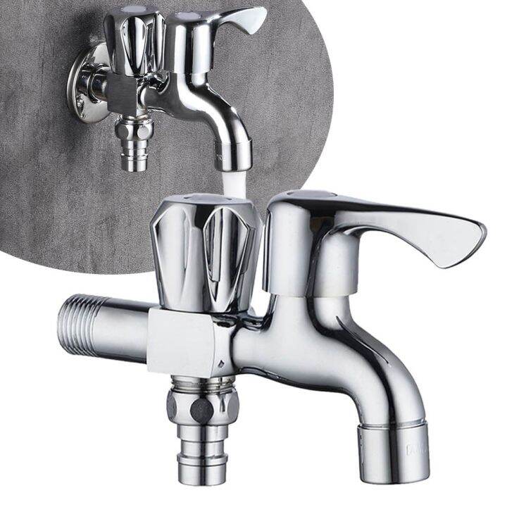 Brass Washing Machine Taps Double Outlet Extension Faucet Quick Connect
