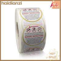 Haidianzi สติกเกอร์ภาชนะใส่เทียนป้ายเทียนกันน้ำเตือน1.5นิ้ว500ชิ้น/ม้วน