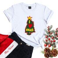 COD เสื้อยืดFunny I Love Xmas Printed Cotton T-shirt Womens Large Size Tee Shirt Festival Christmas Gift 471