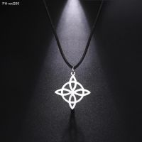 Teamer Witch Knot Necklaces Leather Rope Stainless Steel Necklace for Women Men Fashion Witchcraft Choker Jewelry Gift Wholesale