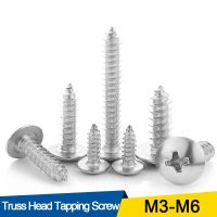 20/55pcs Cross Recessed Truss Head Self-tapping Screw 304 Stainless Steel M3 M4 M5 M6 Phillips Mushroom Head Wood Screw Nails Screws  Fasteners