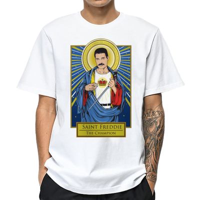เสื้อยืดลาย Saint Freddie Mercury สำหรับผู้ชายเสื้อยืดคอกลมคอกลมแขนลำลองขาสั้นพิมพ์ลายแฟชั่นผ้าคอตตอน100% ใหม่สำหรับฤดูร้อน