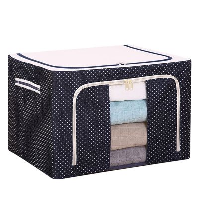 Fabric Large Steel Storage Box with Steel Frame Folding Bag Clear Zipper for Clothes
