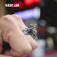 Stainless Steel Wolf Head Men Rings Vintage Egyptian Anubis God Statue Mold Figure Head Dool God Biker Medalla Ring Charm Gift