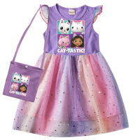 Gabbys Dollhouse Clothes Baby Girls Sleeveless Dresses with Small Bag Kids Cartoon Cats-tastic Wedding Party Princess Vestidos