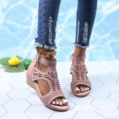 2022 New Womens Sandals Fashion Wedges Shoes For Womens Hollow Out High Heel Shoe Blue Summer Women Sandals Plus Size 43