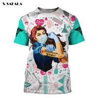 （Childrens adult size, in stock）Licensed Vocational Nurses Healthcare Worker 3D Printed Slim T-Shirt Tops Tees Women Short Sleeve Casual Milk Fiber Round Neck（can Customizable）